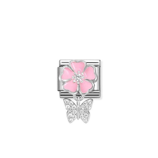 Composable Classic Pink Flower With Butterfly Link - Silver - 3301814/02
