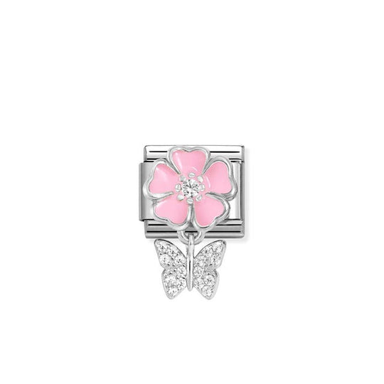Composable Classic Pink Flower With Butterfly Link - Silver - 3301814/02