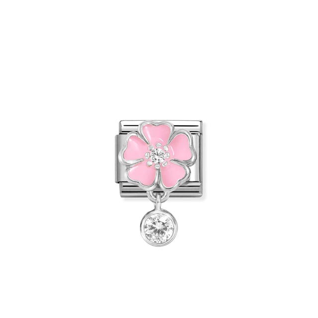 Composable Classic Pink Flower CZ Pendant Link - Silver - 331814/03