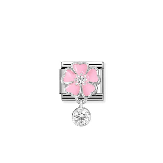 Composable Classic Pink Flower CZ Pendant Link - Silver - 331814/03