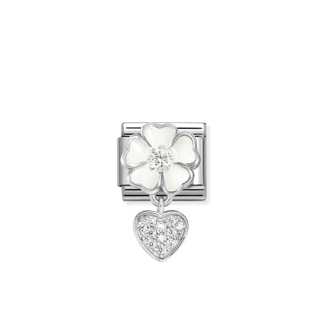 Composable Classic White Flower Heart Pendant Link - Silver - 331814/04