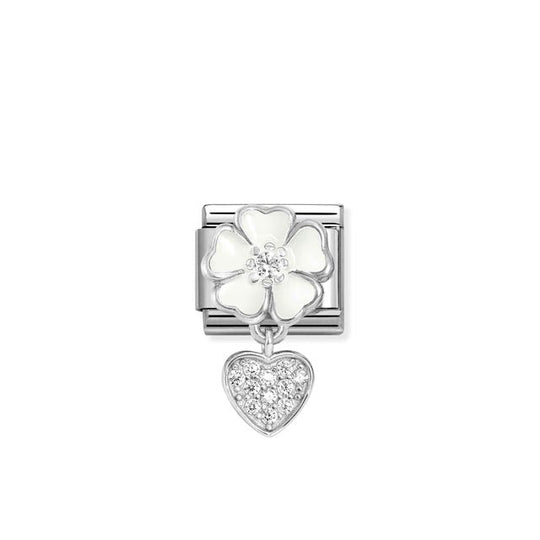 Composable Classic White Flower Heart Pendant Link - Silver - 331814/04