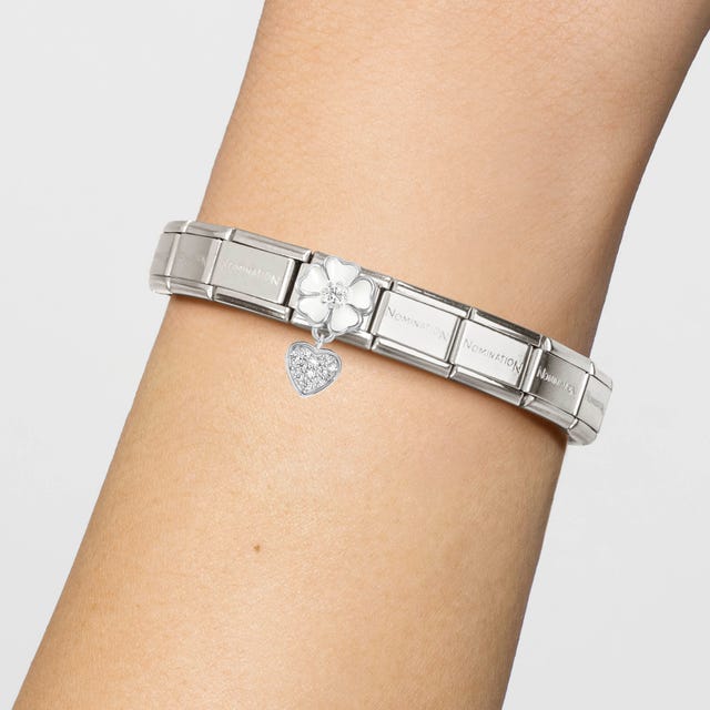 Composable Classic White Flower Heart Pendant Link - Silver - 331814/04