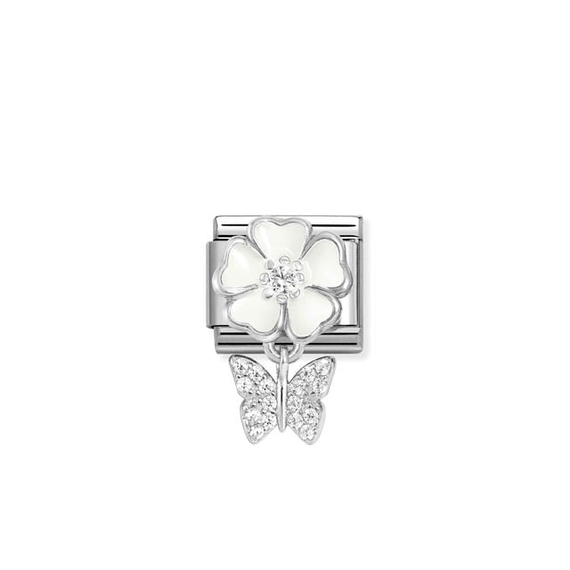 Composable Classic White Flower Butterfly Link - Silver - 331814/05