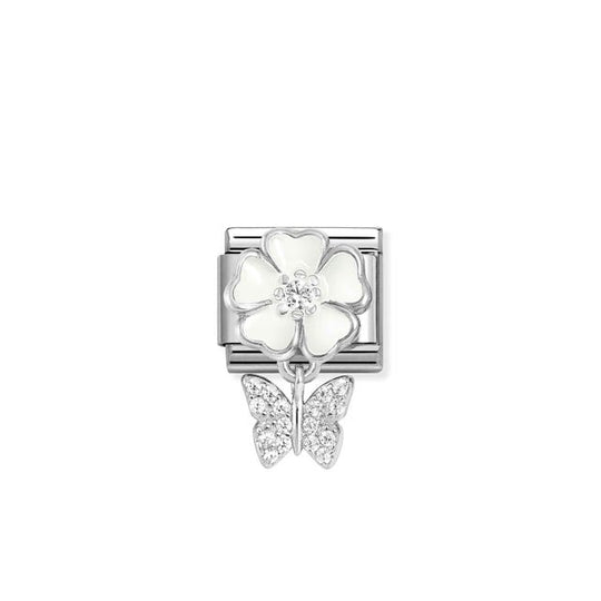 Composable Classic White Flower Butterfly Link - Silver - 331814/05