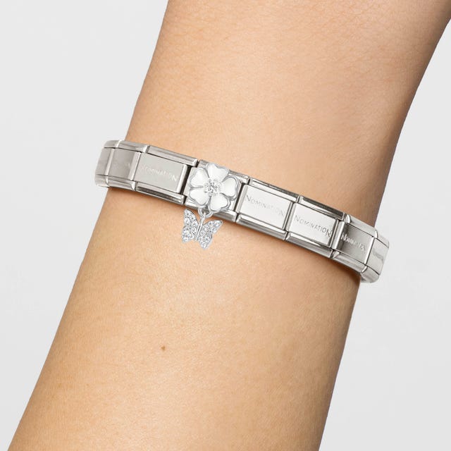 Composable Classic White Flower Butterfly Link - Silver - 331814/05