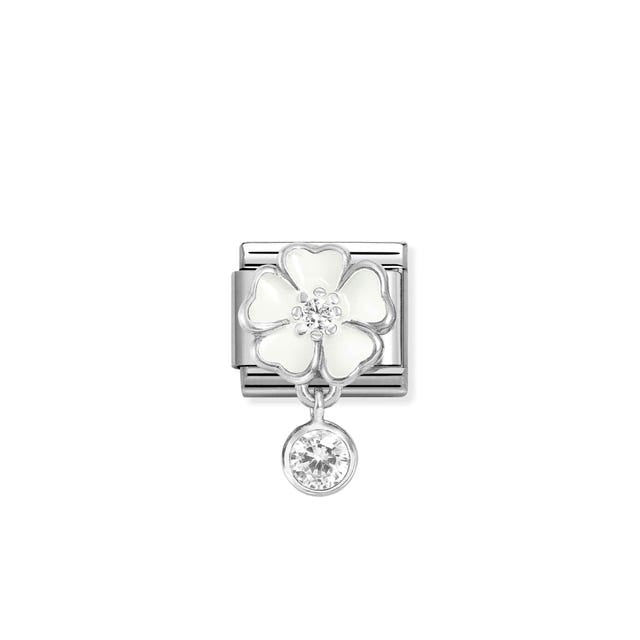 Composable Classic White Flower CZ Pendant Link - Silver - 331814/06