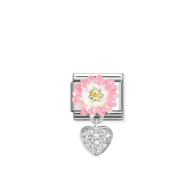 Composable Pink Flower/Yellow CZ Link - Silver - 331814/07
