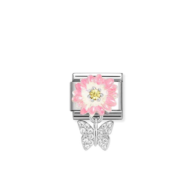 Composable Classic Pink Daisy With Butterfly Link - Silver - 331814/08