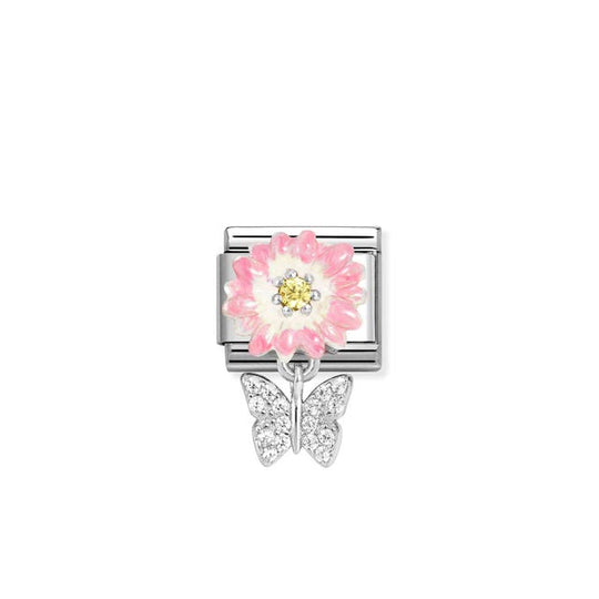 Composable Classic Pink Daisy With Butterfly Link - Silver - 331814/08