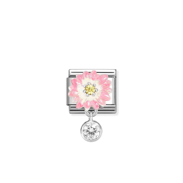 Composable Classic Pink Flower CZ Pendant Link - Silver - 331814/09