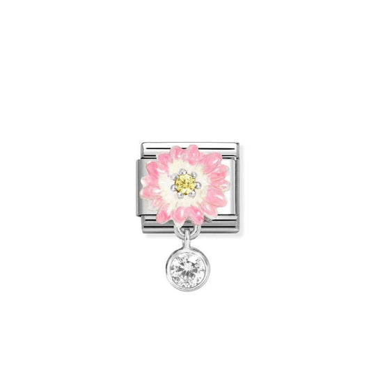 Composable Classic Pink Flower CZ Pendant Link - Silver - 331814/09