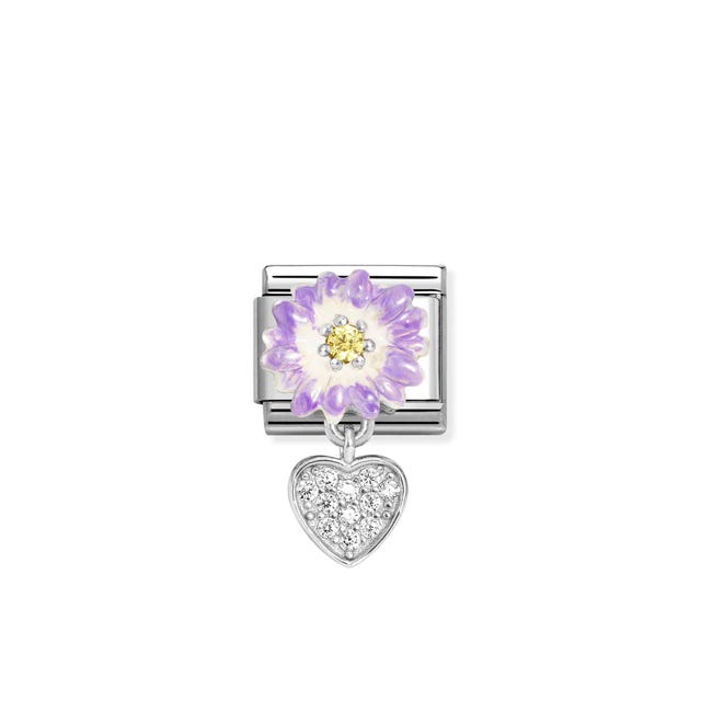 Composable Classic Purple Flower Heart Drop Link - Silver - 331814/10