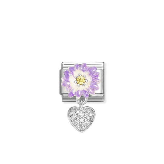Composable Classic Purple Flower Heart Drop Link - Silver - 331814/10