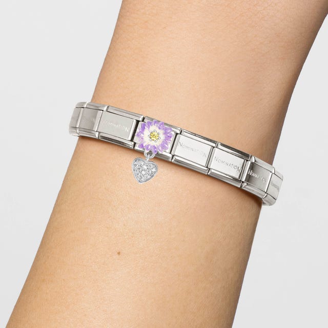 Composable Classic Purple Flower Heart Drop Link - Silver - 331814/10