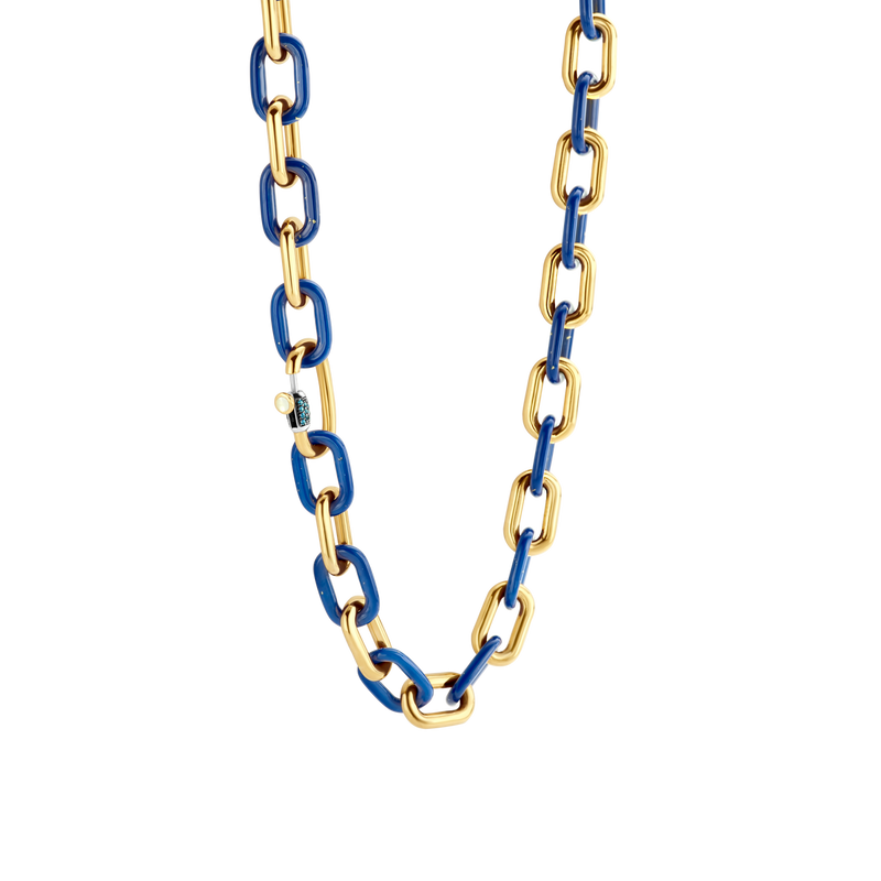 Chunky Lapis Blue Link Necklace - Gold - 34005BL/45