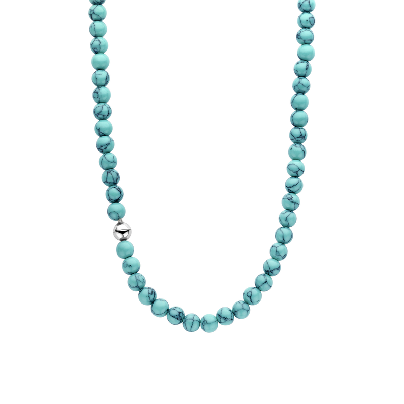 Turquoise Bead Necklace - Silver - 34016TQ