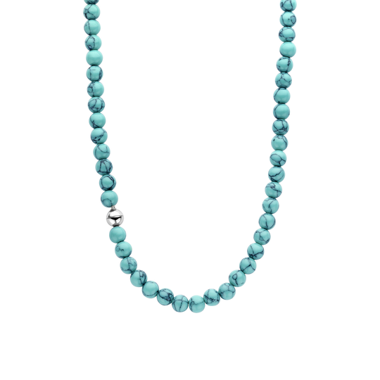 Turquoise Bead Necklace - Silver - 34016TQ