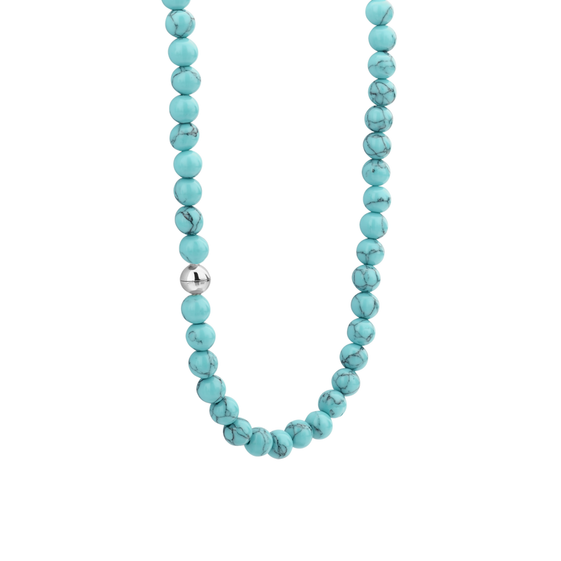 Turquoise Bead Necklace - Silver - 34016TQ