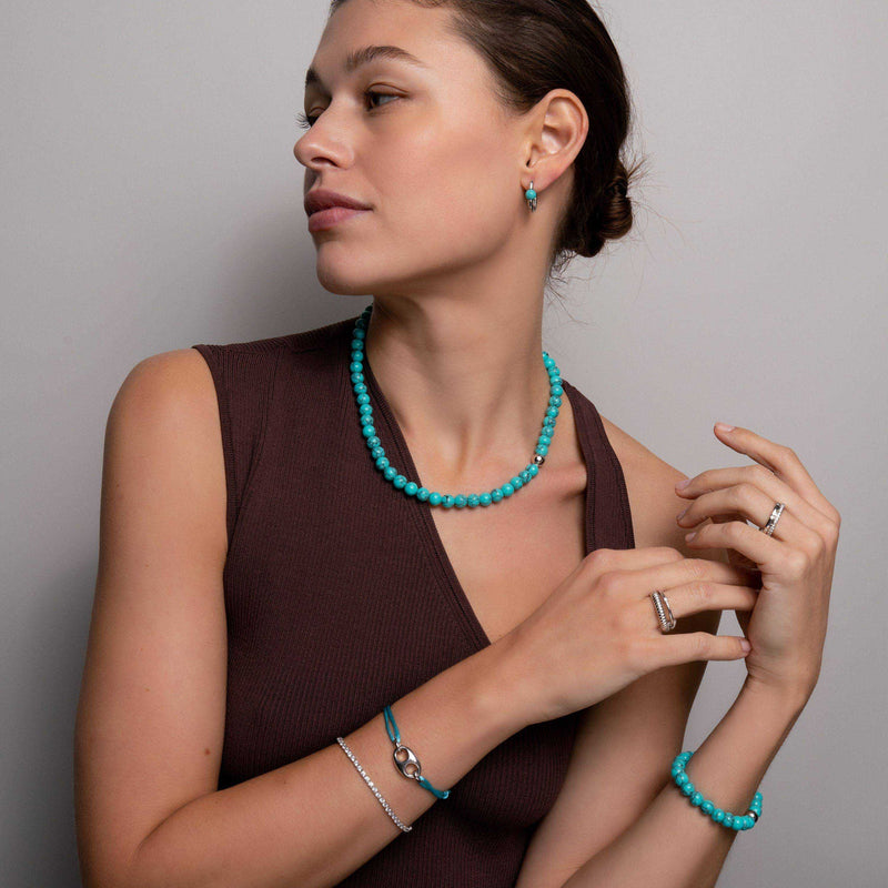 Turquoise Bead Necklace - Silver - 34016TQ
