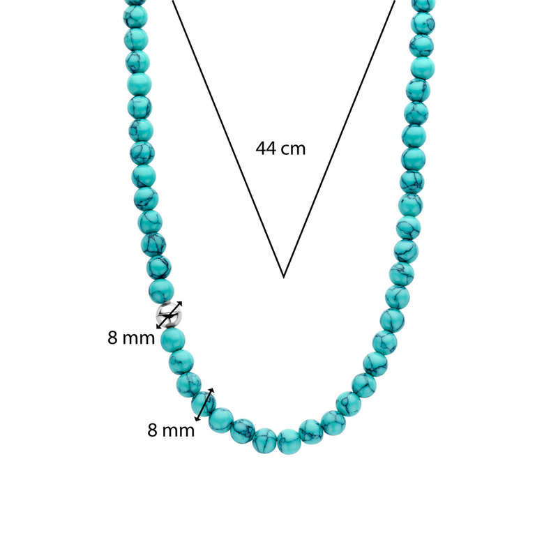 Turquoise Bead Necklace - Silver - 34016TQ