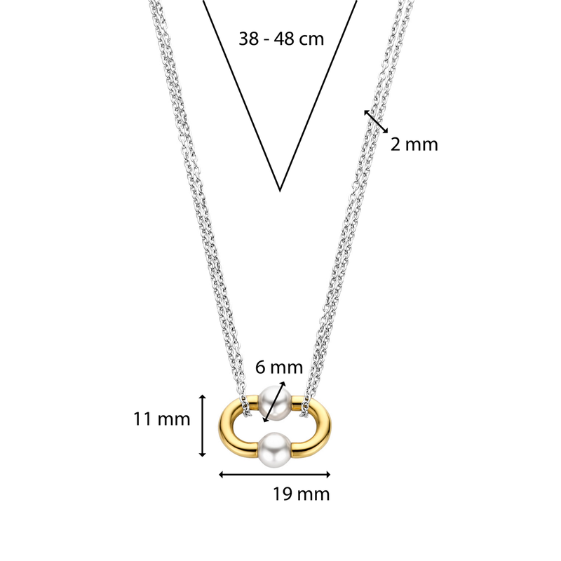 Milano Pearl Bead Necklace - Silver/Gold - 34018YP/42