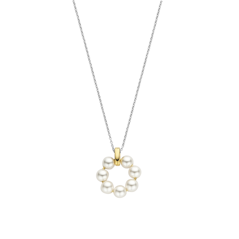 Milano Pearl Flower Necklace - Gold/Silver - 34036YP/42