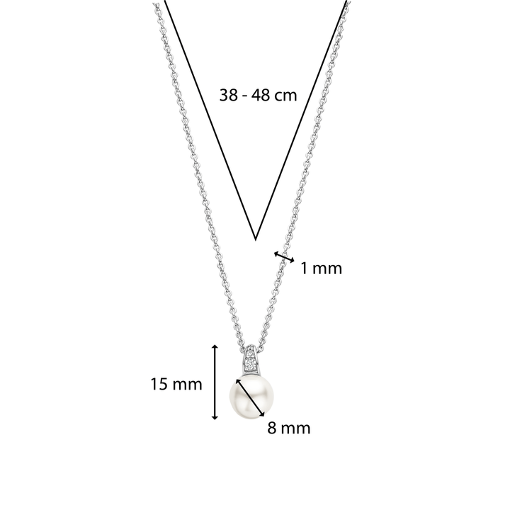 Milano Pearl & CZ Pavé Pendant - Silver - 34038PW/42