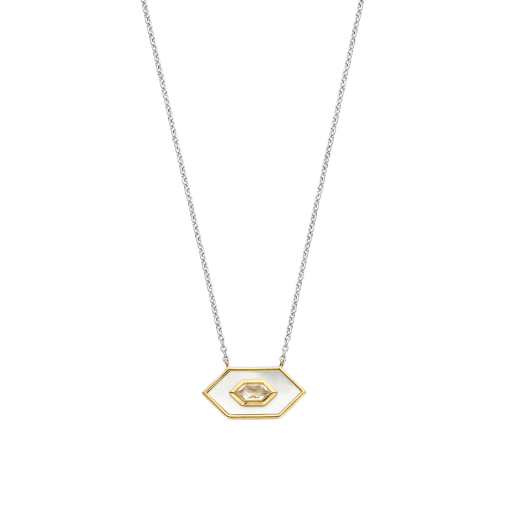 Milano Geometric MOP & Pink Stone Pendant - Silver/Gold - 34039MW/42