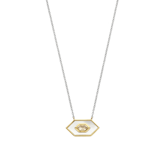 Milano Geometric MOP & Pink Stone Pendant - Silver/Gold - 34039MW/42