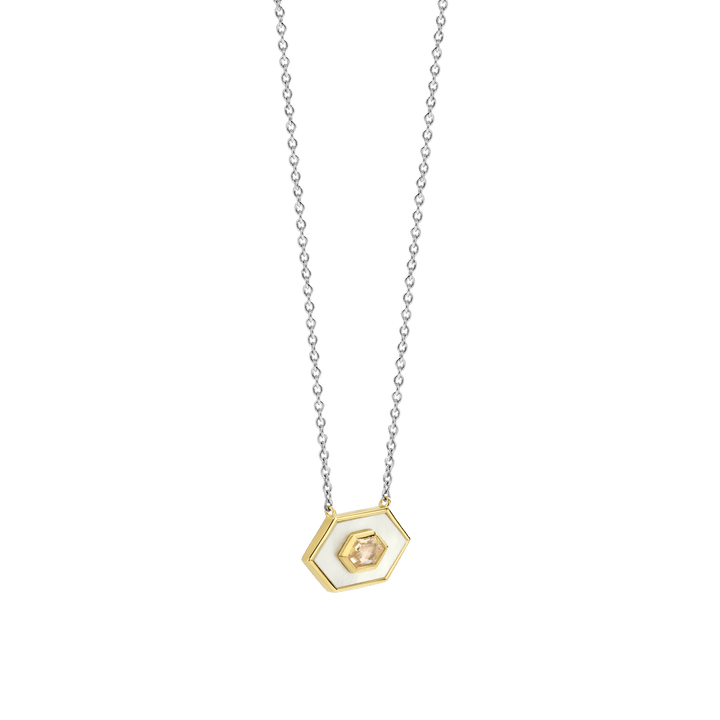Milano Geometric MOP & Pink Stone Pendant - Silver/Gold - 34039MW/42