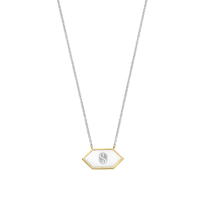 Milano Geometric MOP & Pink Stone Pendant - Silver/Gold - 34039MW/42