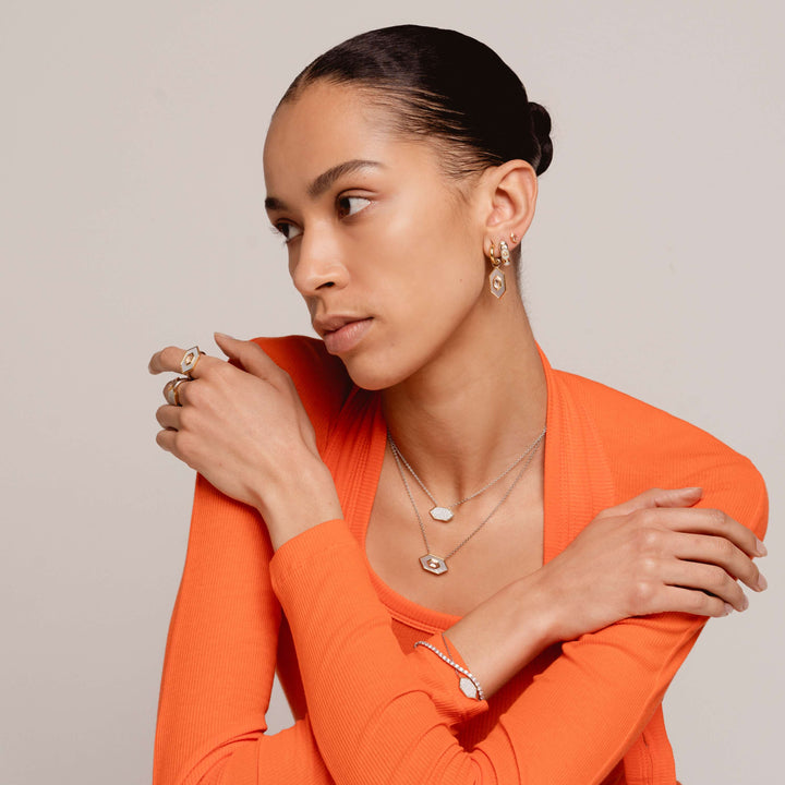 Milano Geometric MOP & Pink Stone Pendant - Silver/Gold - 34039MW/42