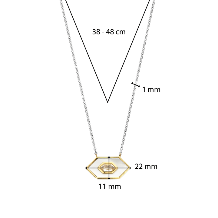 Milano Geometric MOP & Pink Stone Pendant - Silver/Gold - 34039MW/42