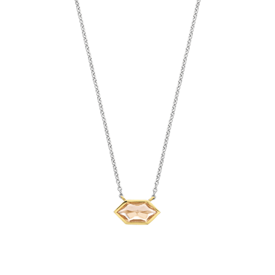 Milano Geometric Pink Stone Pendant - Gold/Silver - 34041NU/42