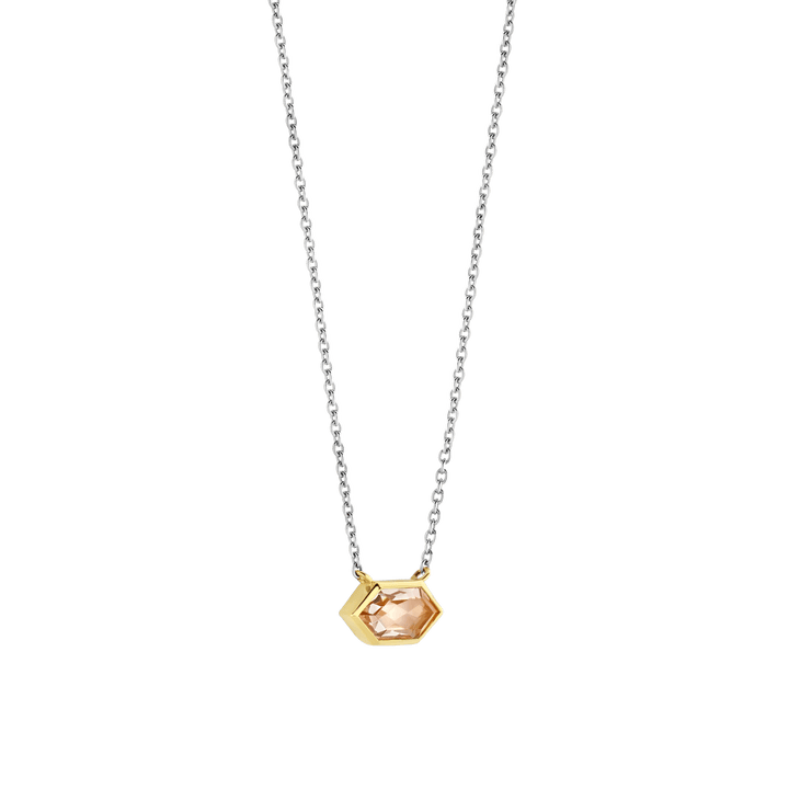 Milano Geometric Pink Stone Pendant - Gold/Silver - 34041NU/42