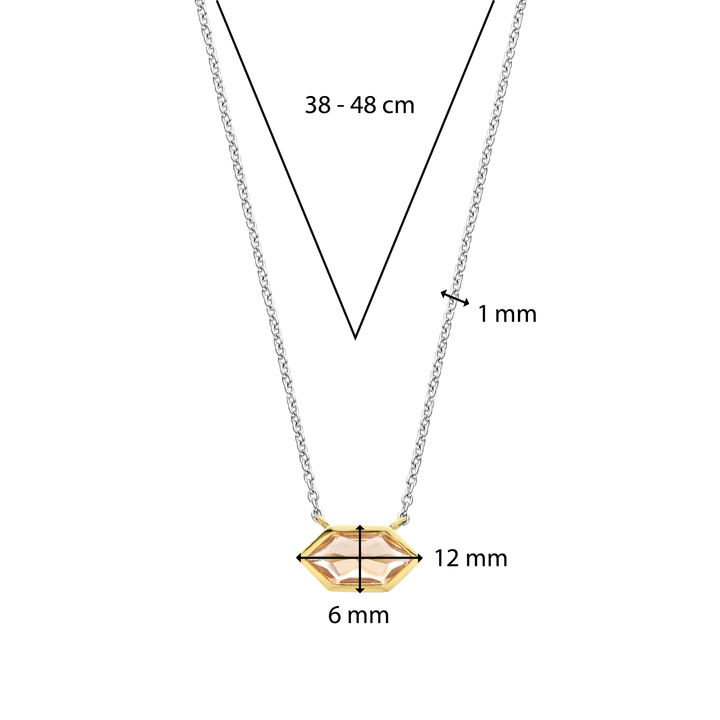 Milano Geometric Pink Stone Pendant - Gold/Silver - 34041NU/42