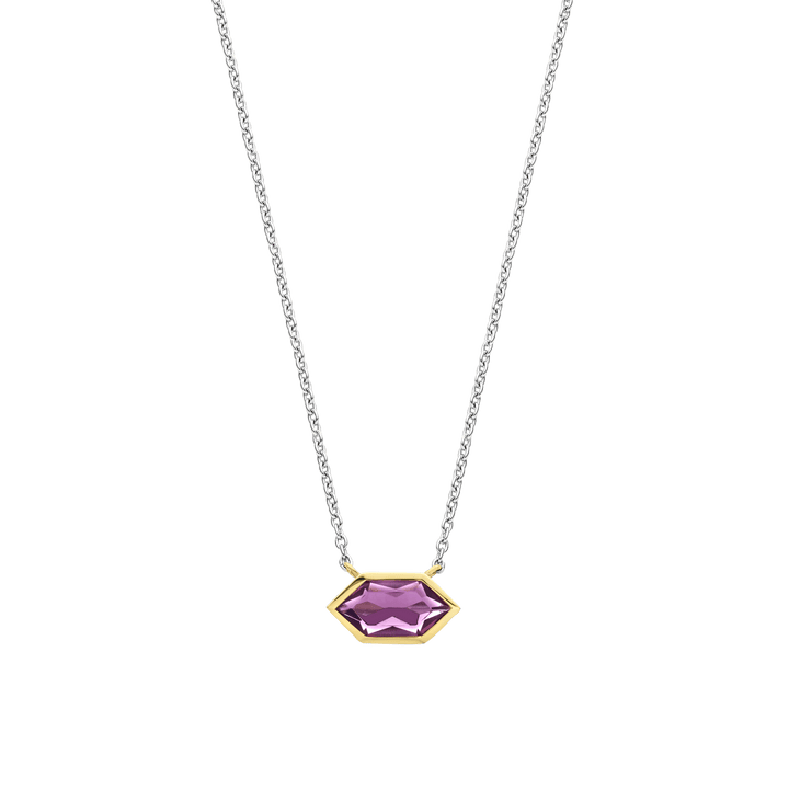 Milano Geometric Purple Stone Pendant - Gold/Silver - 34041PU/42
