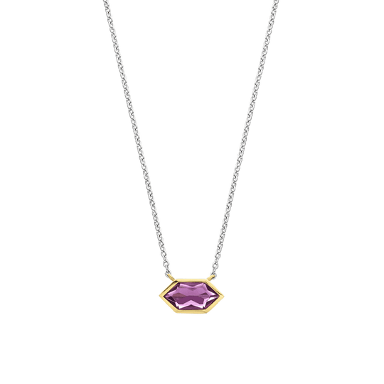 Milano Geometric Purple Stone Pendant - Gold/Silver - 34041PU/42