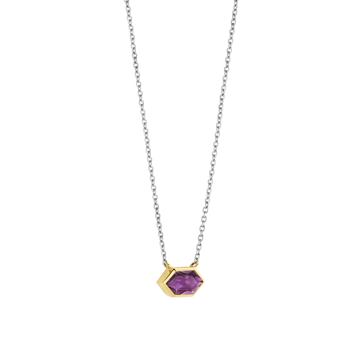 Milano Geometric Purple Stone Pendant - Gold/Silver - 34041PU/42