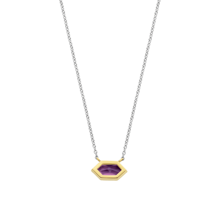 Milano Geometric Purple Stone Pendant - Gold/Silver - 34041PU/42
