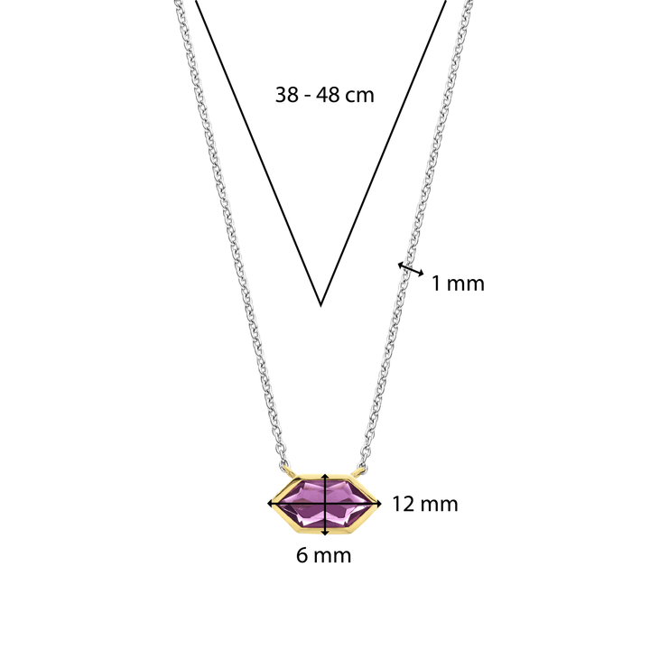 Milano Geometric Purple Stone Pendant - Gold/Silver - 34041PU/42