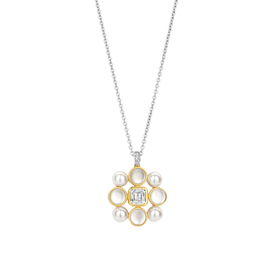 Milano Pearl Cluster Pendant Necklace - Silver/Gold - 34046YP/42