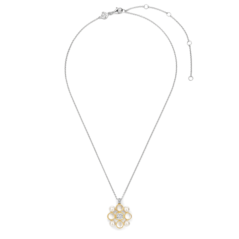 Milano Pearl Cluster Pendant Necklace - Silver/Gold - 34046YP/42