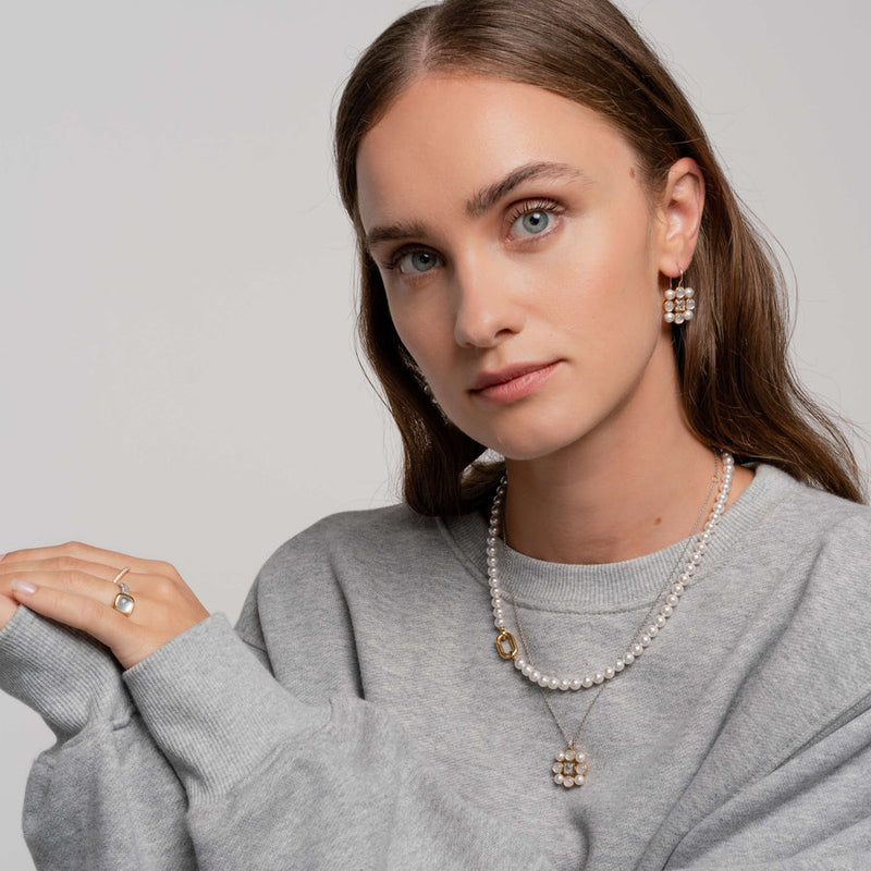 Milano Pearl Cluster Pendant Necklace - Silver/Gold - 34046YP/42