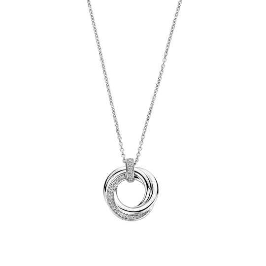 Milano CZ Pave Circular Pendant Necklace - Silver - 34055ZI/42