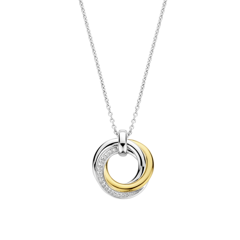 Milano CZ Circular Pendant Necklace - Gold/Silver - 34055ZY/42