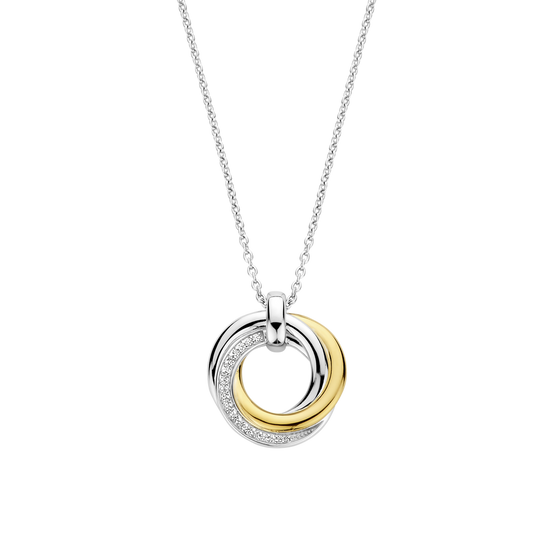 Milano CZ Circular Pendant Necklace - Gold/Silver - 34055ZY/42