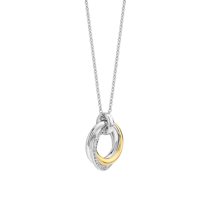 Milano CZ Circular Pendant Necklace - Gold/Silver - 34055ZY/42