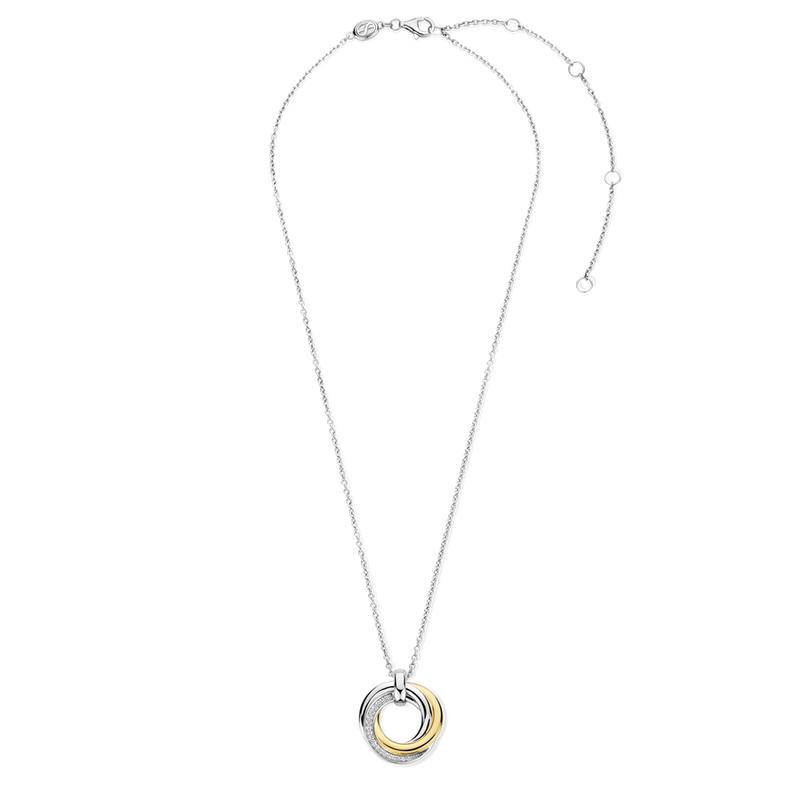 Milano CZ Circular Pendant Necklace - Gold/Silver - 34055ZY/42